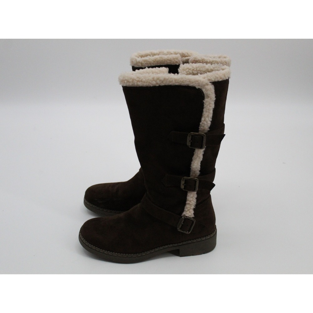 Ivy 340093 Womens Brown Faux Suede Shearling Trim Buckle Tall Boots Size 7M‎